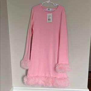Pink “Penelope” Dress with Faux Fur Trim